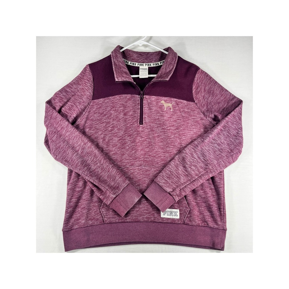 PINK Victoria's Secret Quarter Zip Pullover Maroon Space Dye Marl Sweatshirt L